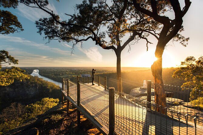 Blue Mountains Australia sunset view with Three Sisters at Echo Point overlooking Jamison Valley and natural landscape in New South Wales