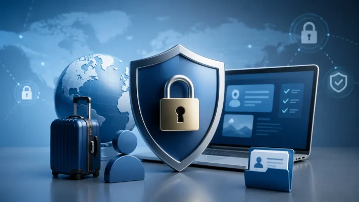 Cybersecurity shield and online travel booking data protection at Tourluk